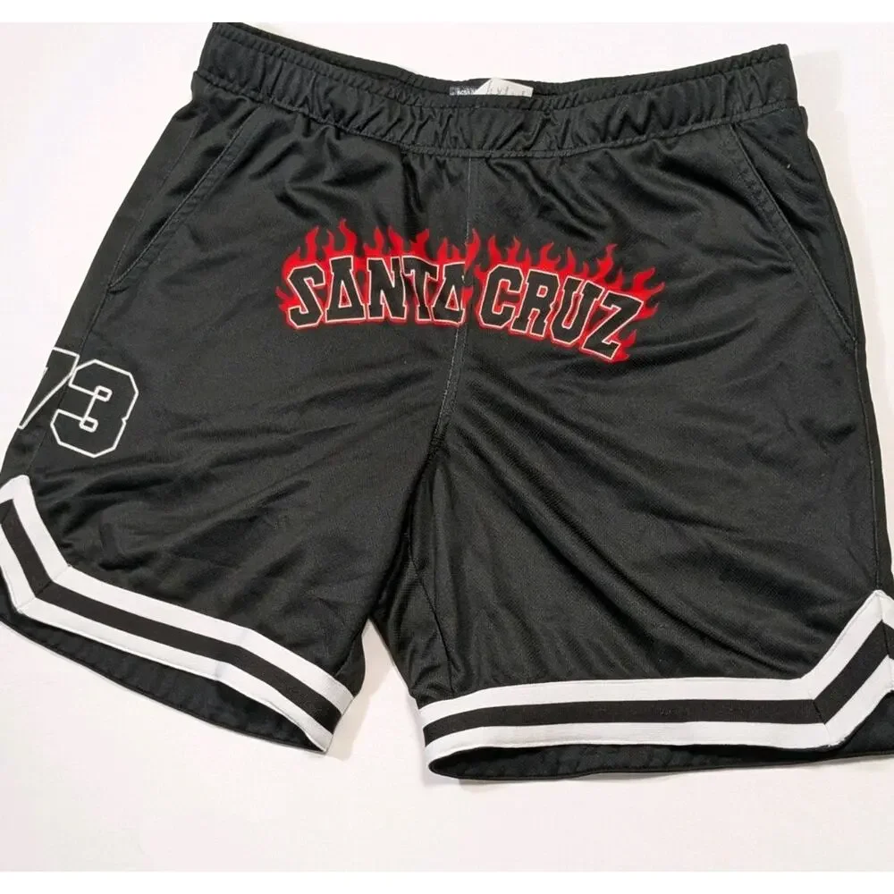 Rare Santa Cruz Basketball Shorts Men's Medium Skate Surf Y2k Flames Stripes 73